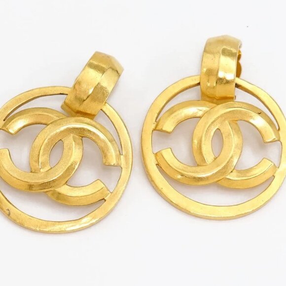 CHANEL Turnlock Turn lock Round Dangle Earrings Gold Tone 96P Auth w/Box p1127-1 - Picture 4 of 6